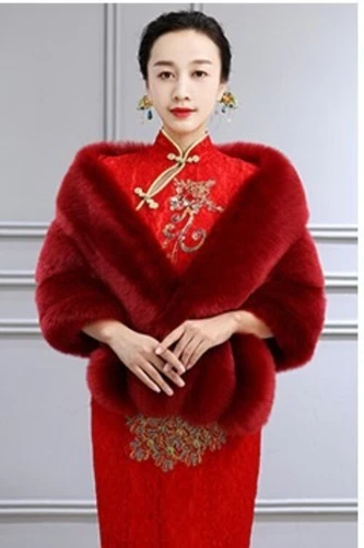 Bridal Imitation Fox Fur Shawl Wedding Dress Cape Dress Cheongsam Fur Cape Coat - Picture 18 of 31