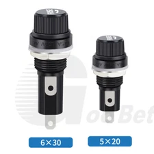 Panel Mount Chassis Fuse Holder for 6x30mm 5x20mm Glass Fuses 30A 12V, 10A 250V