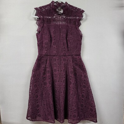 Calvin Klein Dress Womens 6 Purple Lace Overlay Sleeveless Fit and Flare  Classic | eBay