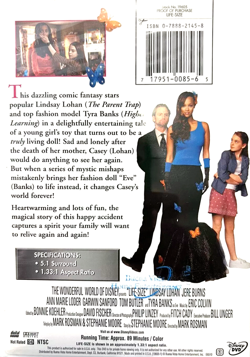 LIFE SIZE DVD VERY YOUNG LINDSAY LOHAN TYRA BANKS DOLL LIKE