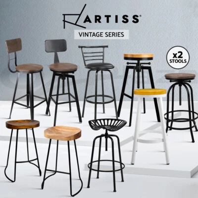 Artiss Bar Stool Kitchen Stools Wooden Barstools Chairs Vintage Chair Metal x2 - image 1 of 4