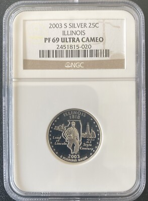 2003 S Silver 25c Illinois State Quarter NGC PF 69 Ultra Cameo