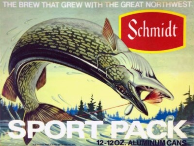 Schmidt Sport Pack Beer - Hooked Pike Fish NEW METAL SIGN: 12 x 16'' Free Ship.