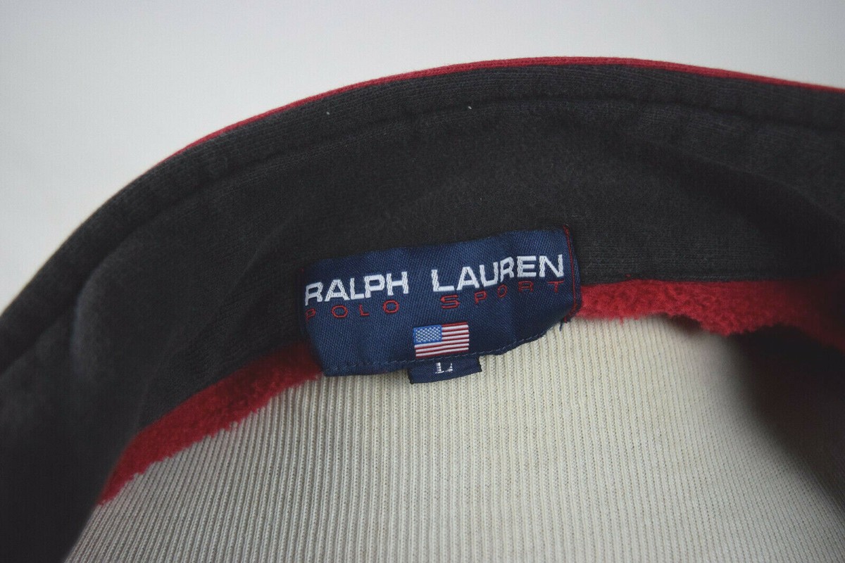 Vintage 90s Polo Sport Ski Bear 1/4 Zip Pullover Large Red