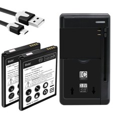 Large Capacity 2x 1700mAh Battery Charger Cable f ZTE Cymbal U Z2335CC Cellphone