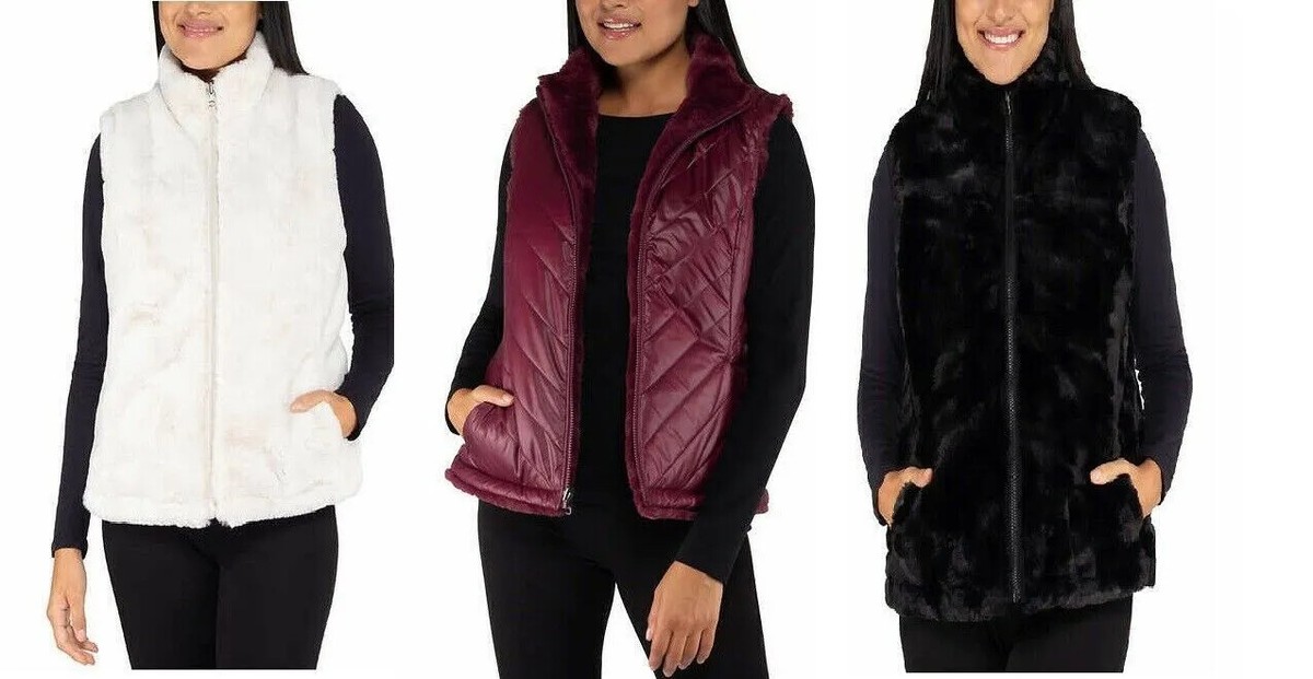 Nicole Miller Original Women's Faux Fur Reversible Full Zip Vest