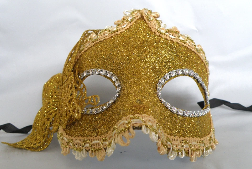 Gold Glitter Venetian Masquerade Party Mask With Butterfly - * New * - Image 2 of 2