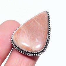 Sunstone Pear Shape Gemstone Adjustable Ring Handmade Unique Jewelry FR 1832