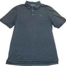Straight Down Polo Shirt Mens Size L Blue Gray Striped Short Sleeve Performance