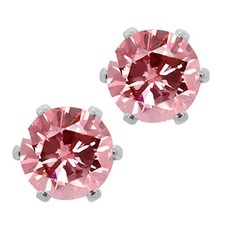 6mm Round Cubic Zirconia Pink CZ Stud Earrings