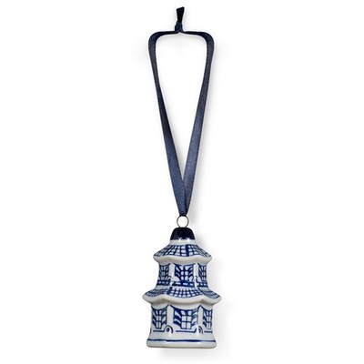 US SELLER - Mini Blue & White Asian Porcelain Pagoda Christmas Ornament