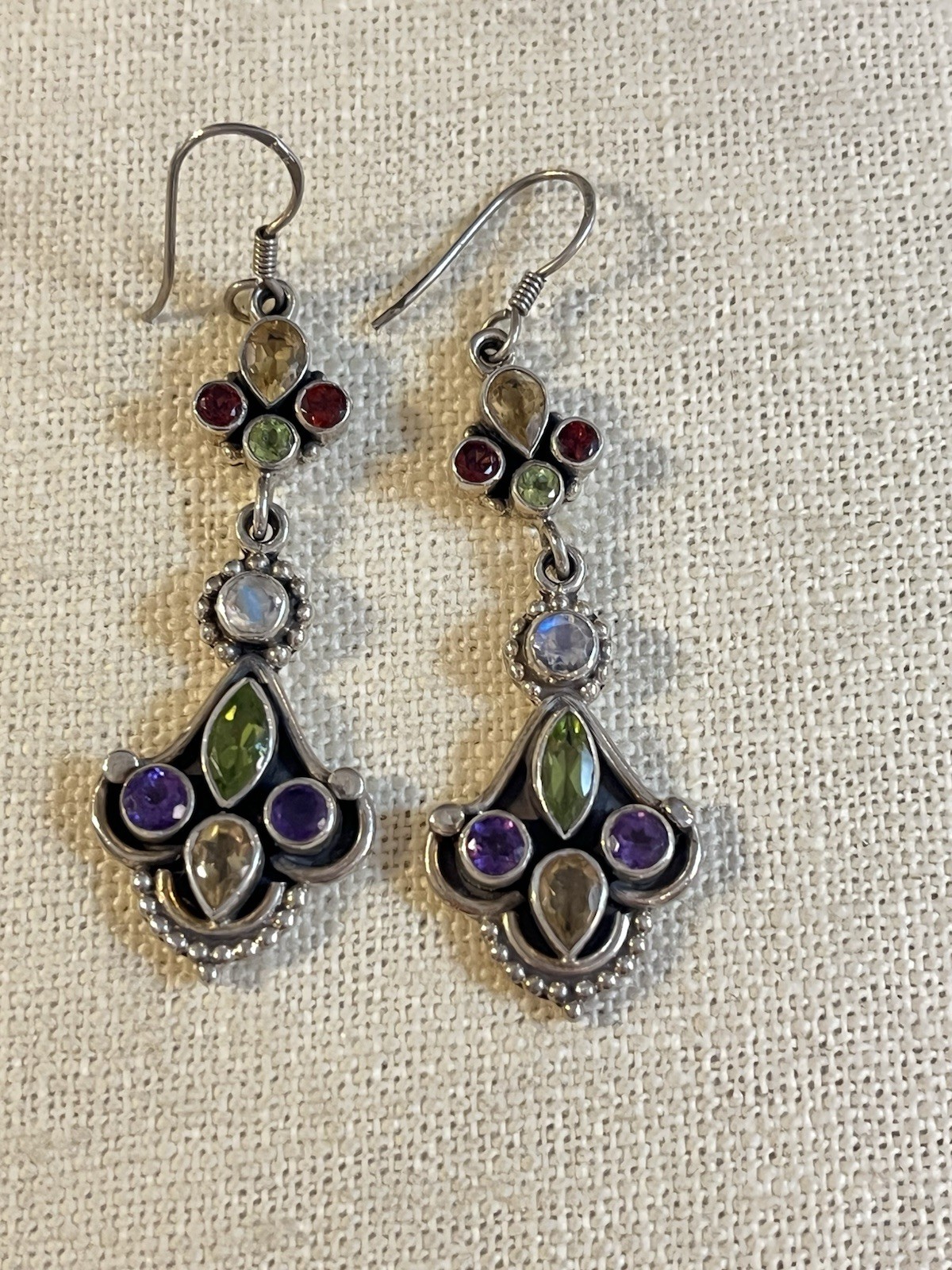 Multi Colored Gemstone Dangle Earrings - image 4