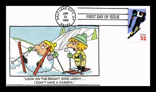 US COVER ALPINE SKIING WINTER SPORTS FIRST DAY ISSUE COMICAL CACHET 11 OF 15