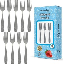 9PCS Stainless Steel Kids Forks Set, Child, Toddler Safe Flatware, Metal Cutlery