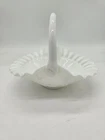 VTG Fenton Hobnail White Milk Glass Basket with a ruffled edge & roses