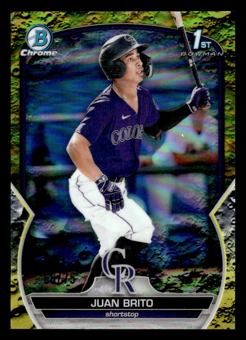 Juan Brito 2023 Bowman #BCP-77 Chrome Prospects Yellow Lunar Refractors #/75