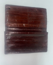 Genuine Eel Skin Reddish Brown Long Bi-fold Wallet Checkbook Credit Cards Korea