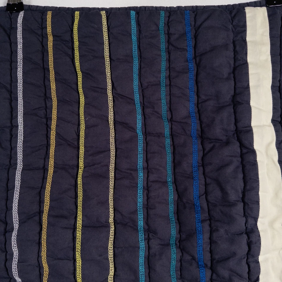 Pottery Barn 青少年枕套 Sham 海军蓝缝制绗缝条纹标准尺寸 — 第 2/4 张图片