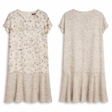 Max Mara Studio Silk Floral Dress Size 10 Cream Drop Waist Ruffle Hem