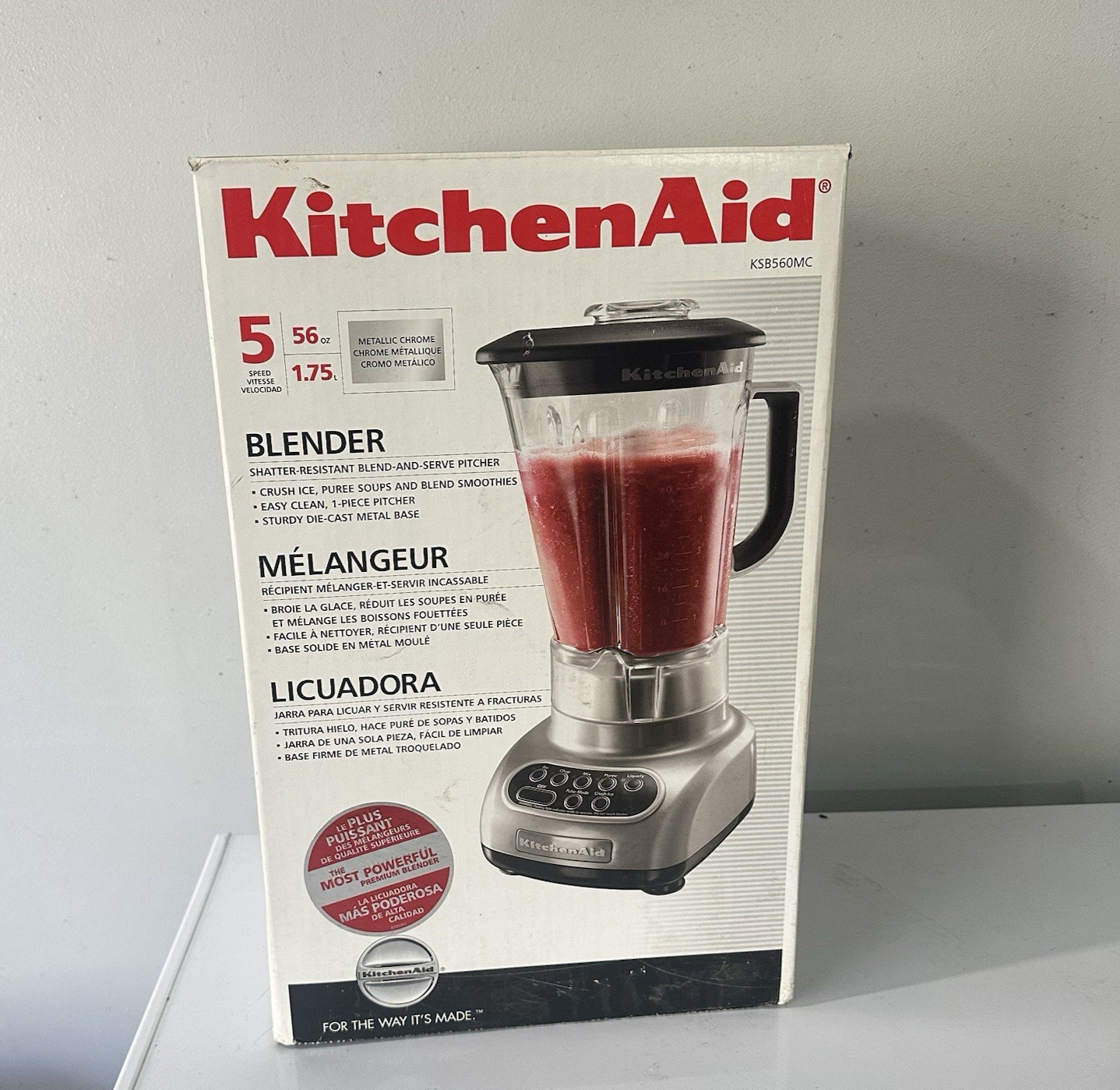 KitchenAid Blender 56oz 7-Function Silver Countertop KSB560MC - COMPLETE TESTED