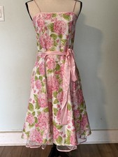 Giorgio Fiorline Women's Pink Green Floral White Garden Party Dress Size 6