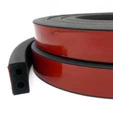 Double-Hole Weather Stripping, -Adhesive EPDM Seal Strip, Black, W:1" x H:1/2...