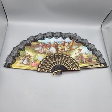 Fabric Lace Colonial Scene Hand-Held Folding Ladies Fan