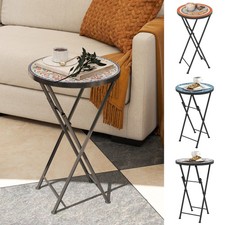 Mosaic Garden Table, 35.5cm Folding Coffee Table with Metal Frame