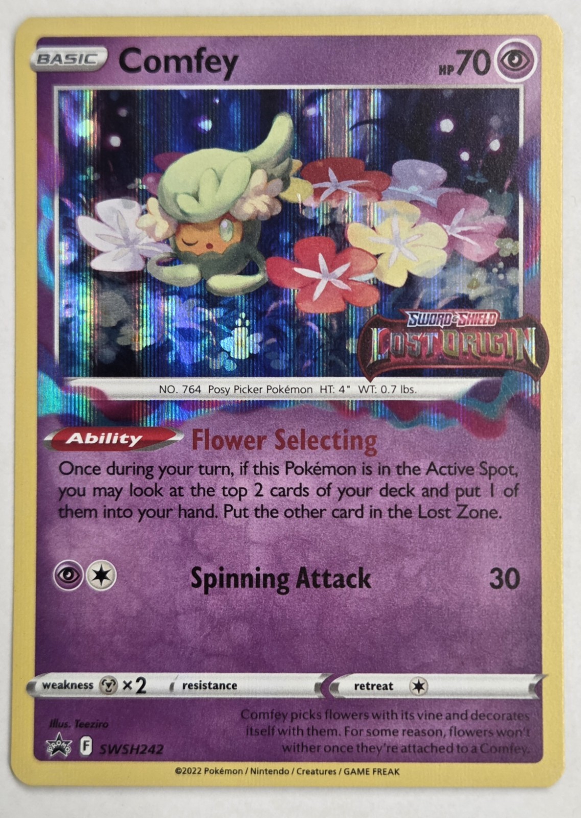 Comfey Prerelease Holo Black Star Promo Sword & Shield SWSH242 Pokémon Card TCG