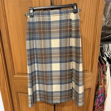 Vintage Plaid Pleated Wrap Pure Wool Skirt Size 8 with Matching Scarf / Wrap