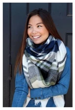 Panache Accessories Long Scarf Scarves Fringe Edge 56"x56" Acrylic Cream/Navy