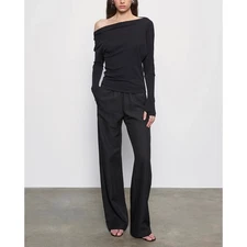 ENZA COSTA Twill Everywhere Pant Women XS Black Wideleg Straight Pull on NEW