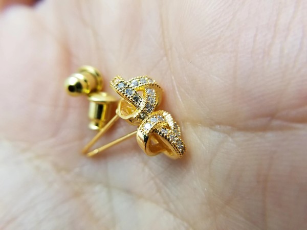 Alternate view of Eternal Endless Infinite Knot 18k Gold Plated Stud Small Earrings