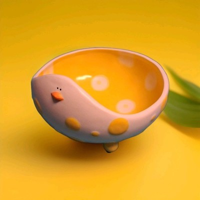EASTER Ganz Chicken Peep Chick Yellow Polka Dot Footed Ceramic Candy Bowl