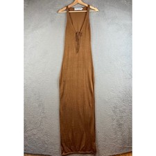 Aya Muse Brown Knit Maxi Dress Deep V-Neck Tie Front Sleeveless Size L Bronze