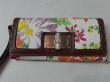 Chaps Floral Wristlet Clutch Multi Pocket Wristlet 8"x4" Detachable Strap 126
