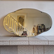 Mid Century Classic Wall Hanging Bevelled Edge Fluted Oval Mirror, 20" Wide
