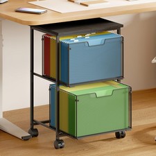 Letter/Legal Rolling File Cart with 2 Storage Drawers, Under Desk Storage, Verti