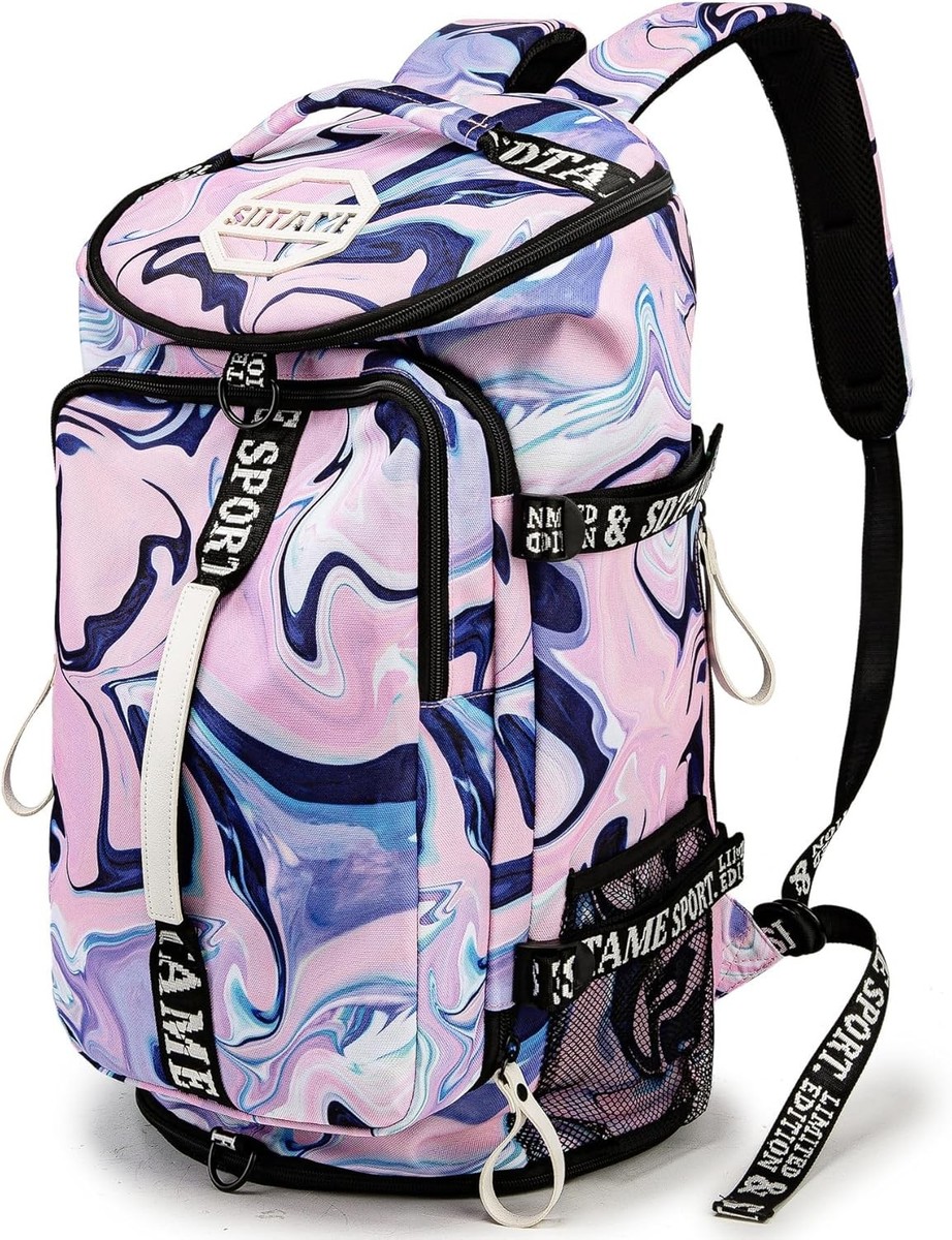 Gym Duffle Bag Backpack with Shoe Compartment,4 ways Travel Purple