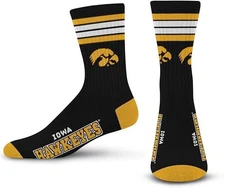 NCAA Iowa Hawkeyes 4 Stripe Deuce Crew Sock Team Color Large NEW