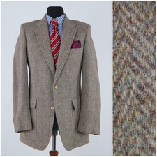 Mens Vintage HARRIS TWEED Tweed Jacket 38L US Herringbone Wool Sport Coat...