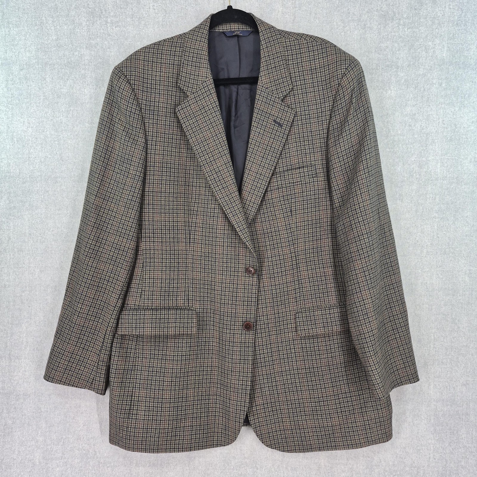 Brooks Brothers 346 Blazer Mens 44L Brown Gray Wool Houndstooth Check Sport Coat