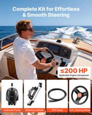 Outboard Hydraulic Steering Kit 200HP Marine Boat System w/ 26ft Hoses Wheel