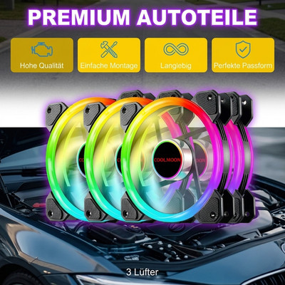 3X Case Fan LED Gehäuselüfter Stummschalten PC Coolmoon 120mm RGB Aura Lüfter