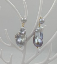 Natürlich Mehrfarbig Riesig Barock Perlen Ohrringe Dropn Mit 925 Silber Nadel