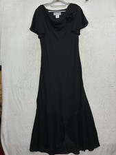 VTG Chiffon Draped Maxi Dress 14 Black Asymmetric Hem Flutter Whimsigoth 90s Y2K