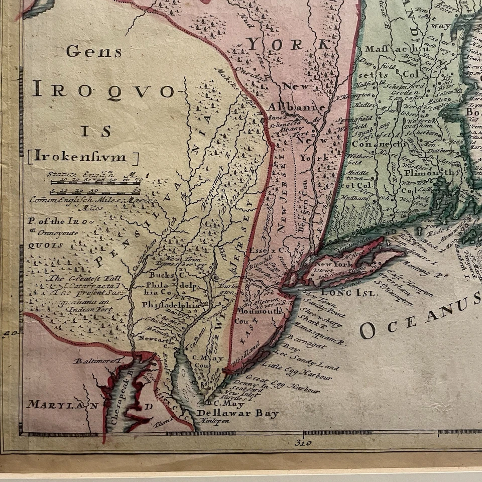 Antique Map Of North Eastern American Colonies By Johann Homann, 1720 - Image 4 of 4