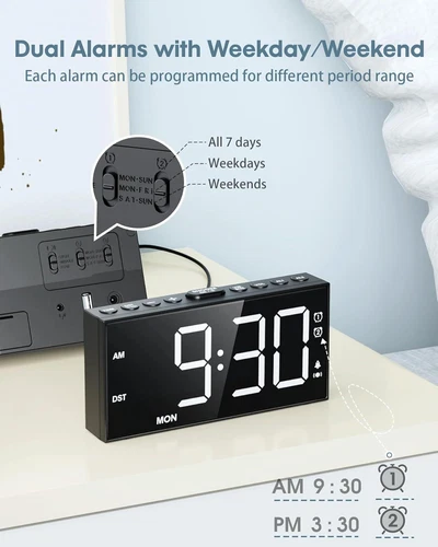 Loud Alarm Clock with Bed Shaker & Bold Font, White Digits, Font - Image 4 of 4