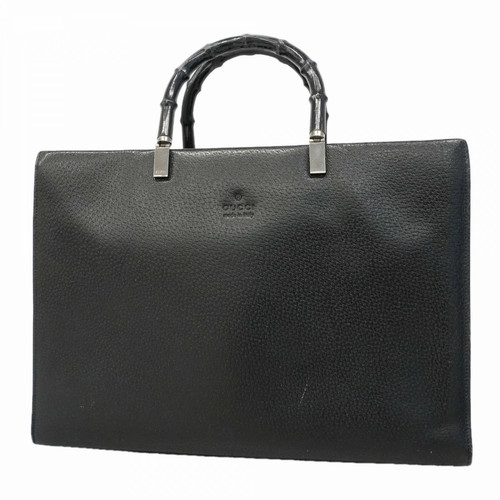 Gucci Bamboo Leather Handbag Black Silver Hardware Women
