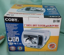 Coby CX-TV6 Portable Black White Mini 5" TV AM/FM Radio AC Adapter Vintage NIB